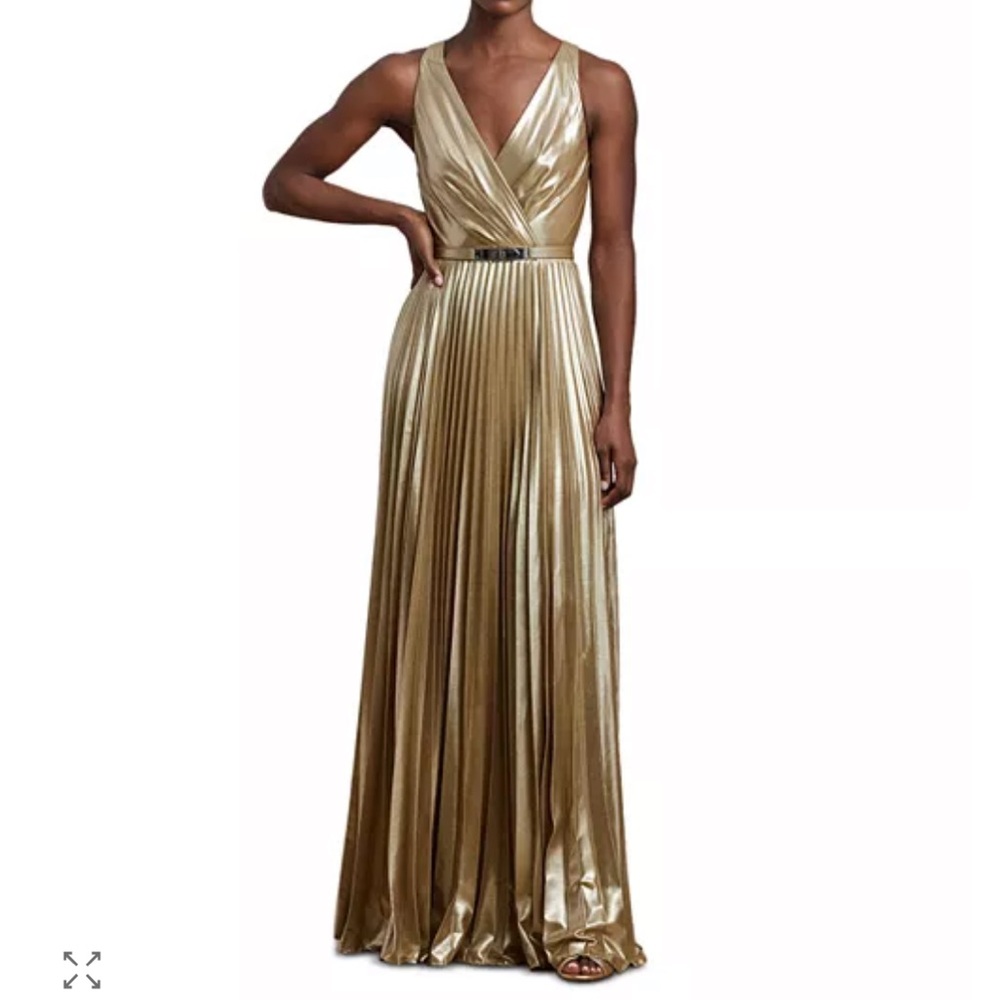 NWT Lauren Ralph Lauren Gold Metallic Chiffon Gown Size 6